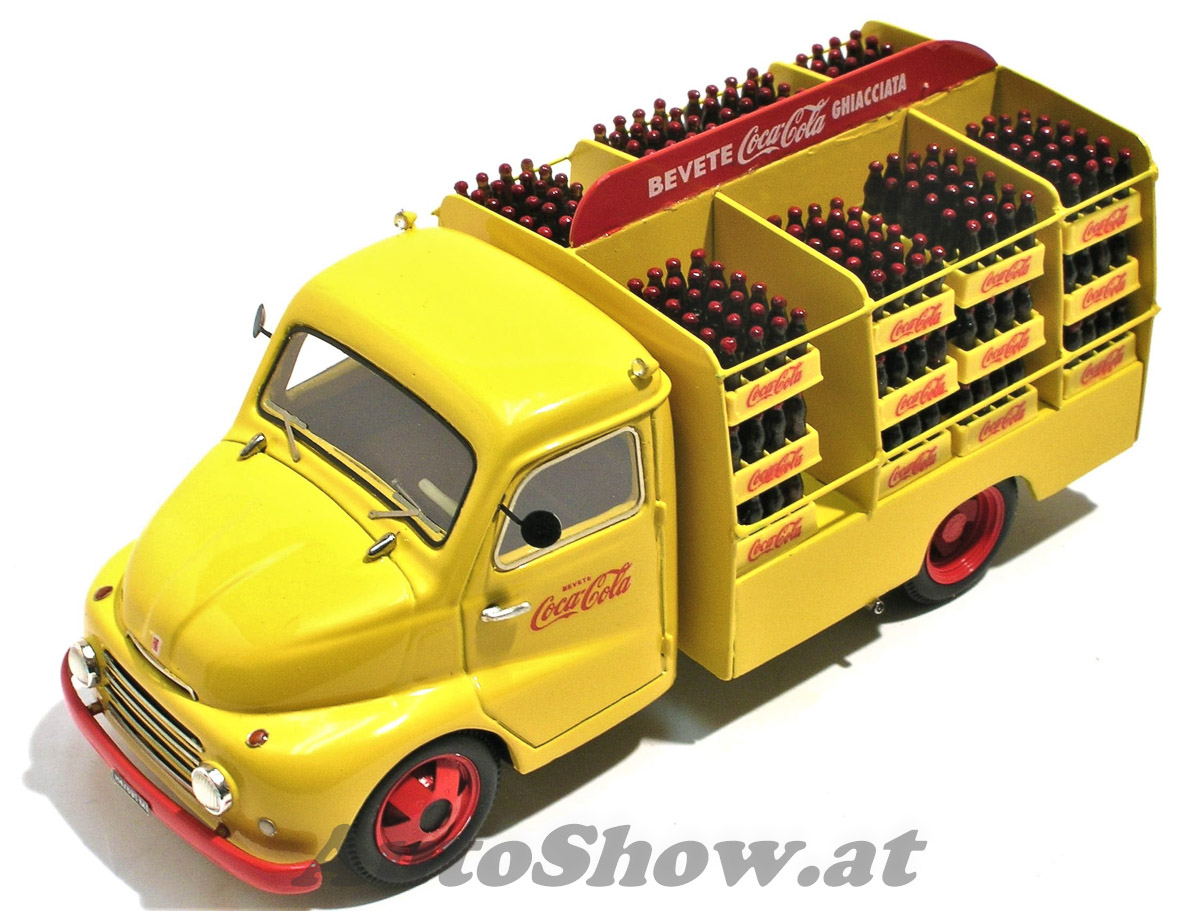 „COCA COLA“,Fiat 615 Serie I Lieferwagen, voll beladen mit Getränkekisten, gelb / van, full loaded with Coca Cola bottles, yellow