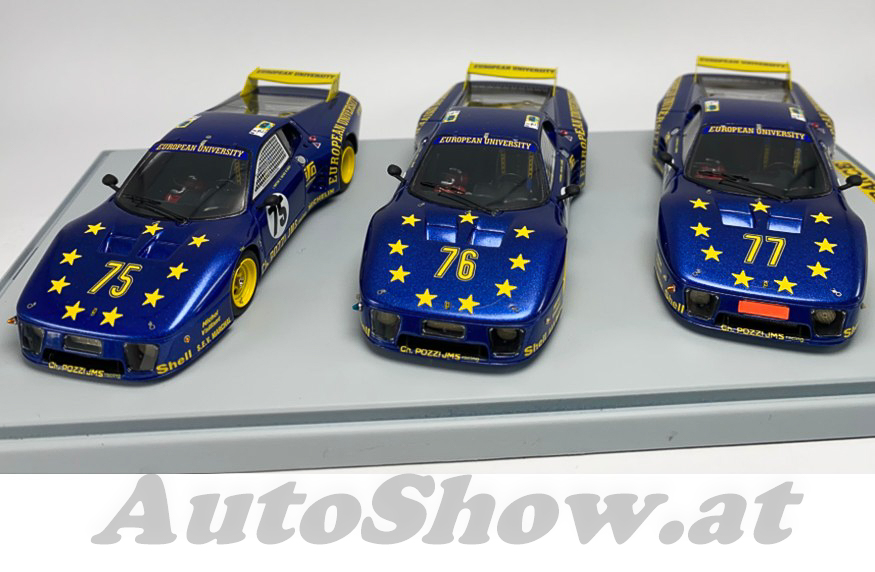 Ferrari 512BB „European University / Team Pozzi“: Set of all 3 cars: 24H Le Mans 1980, # 75, # 76, # 77