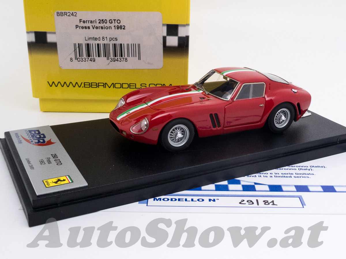 Ferrari 250GTO, Chassis 3223GT, Presse Präsentations Version, 1962, rot mit ital. Flaggenstreifen