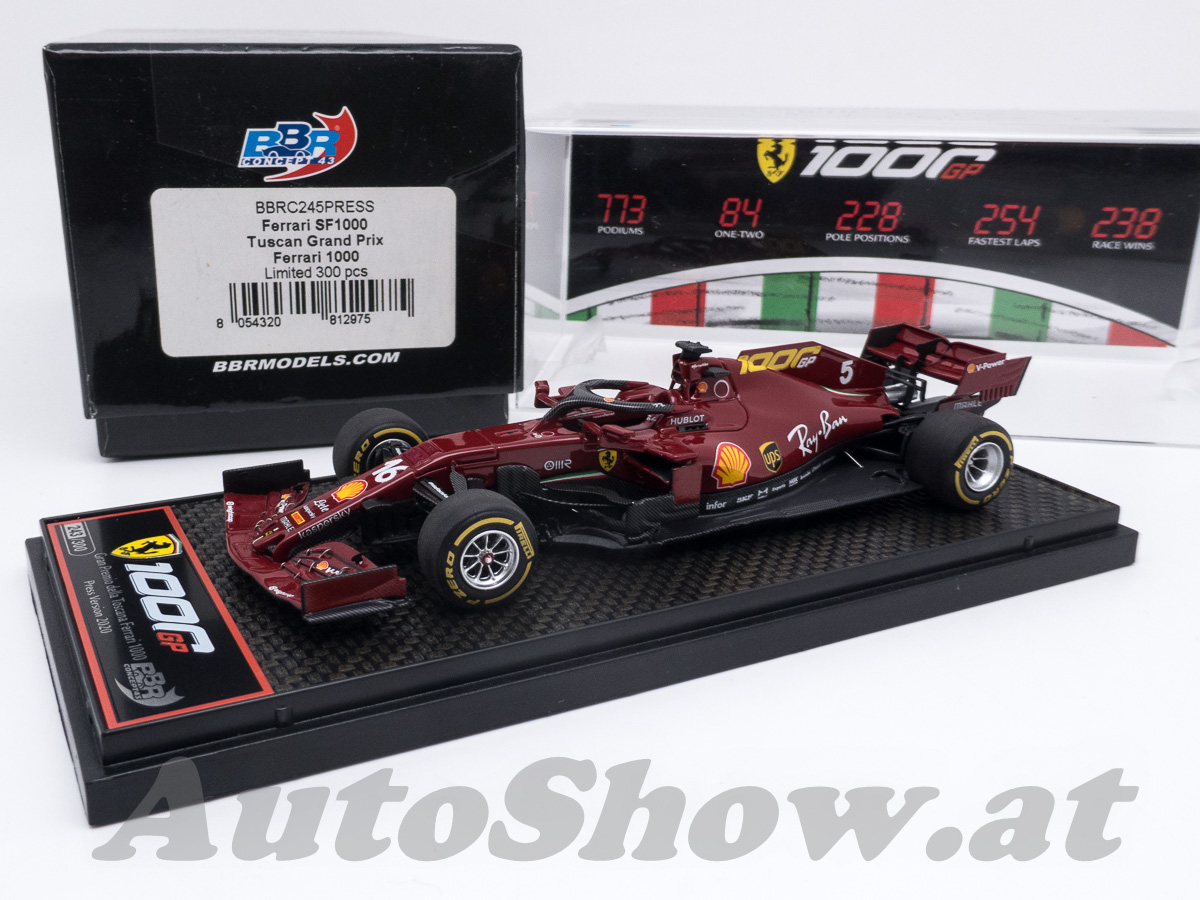 F1 Ferrari SF1000, „1000th GP“ Press Presentation Version GP Tuscany 2020, BEIDE Startnummern sind am Wagen, Vettel, # 5 / Leclerc, # 16, in Sonderverpackung / „1000th GP“ celebration version, BOTH race numers are on the car, in SPECIAL packaging