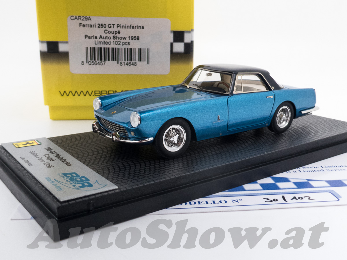 Ferrari 250GT Coupé, Pininfarina, Paris Auto Show 1958, blau metallic / schwarzes Dach